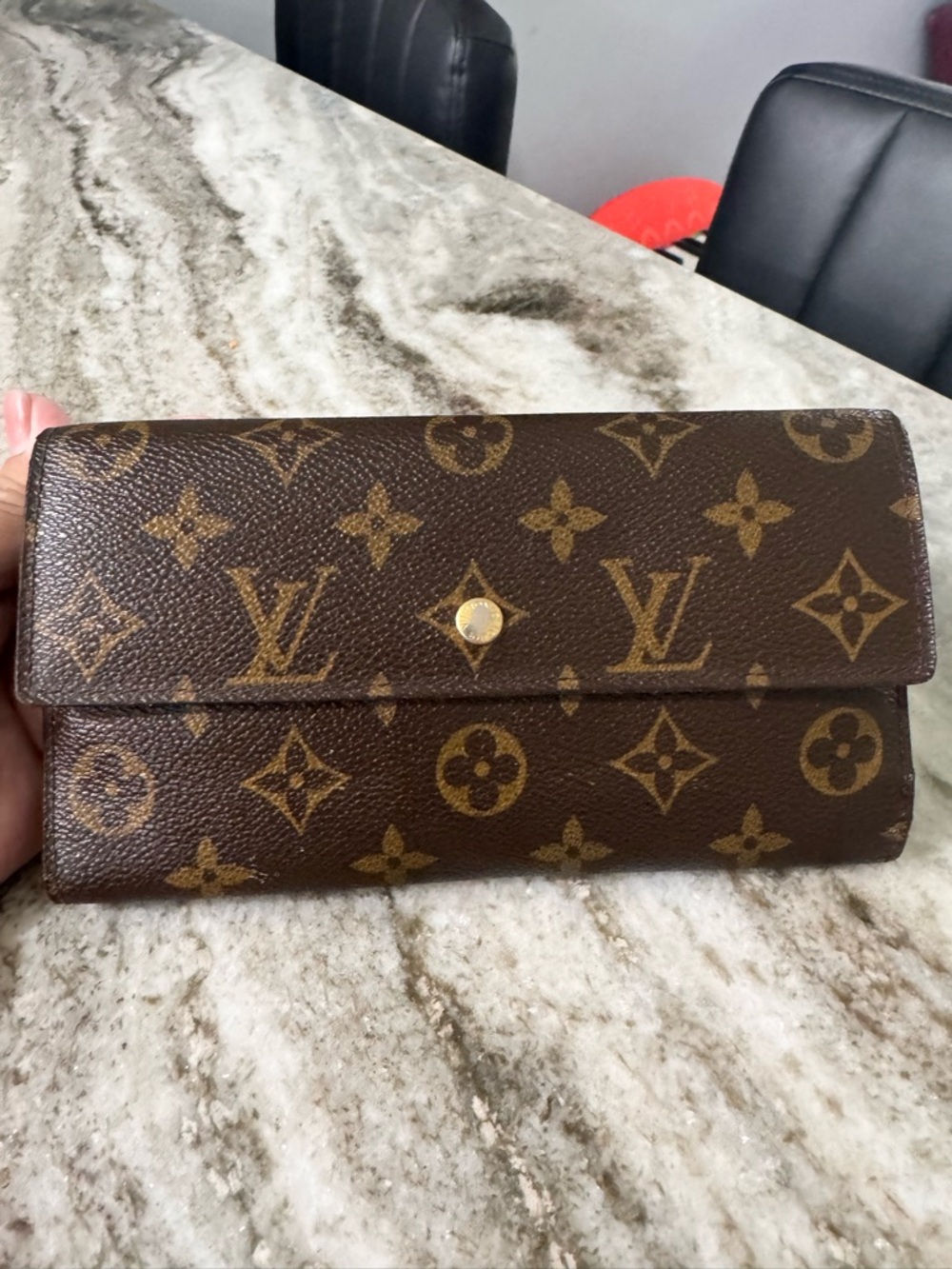 Brown Monogram Continental Wallet with Gold Snap
